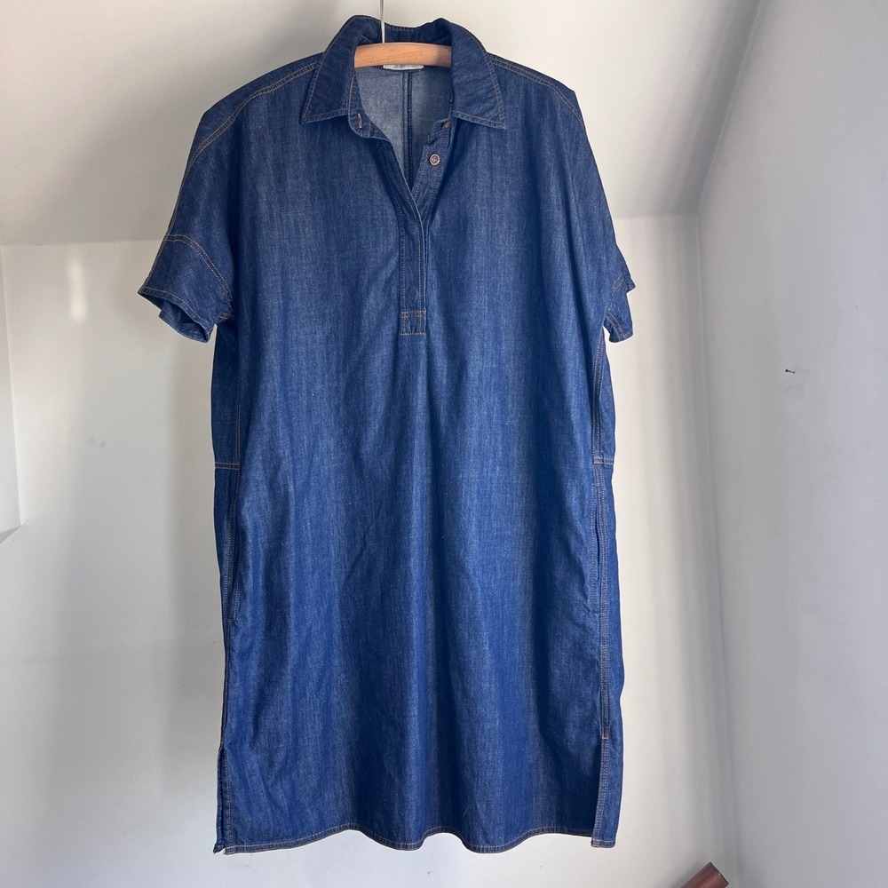Paper Label Vlada Denim Shirt Dress Blue Cotton Short Sleeve Shift Size Medium